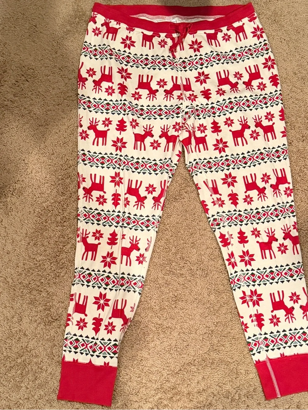 Red‎ & Cream Reindeer Print Pajama Set Organic Cotton